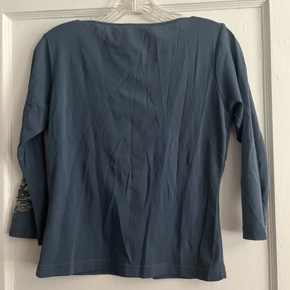 Anè Boutique Embroidered Floral Sequin Top | Size Small | Artisan 3/4 Sleeve - Picture 8 of 9